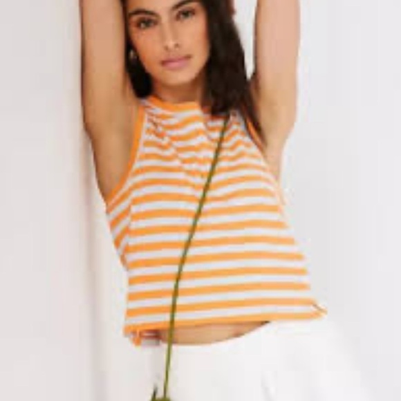 Maeve Tops - Maeve by Anthropologie Orange and White Striped Cropped Tank Top Small